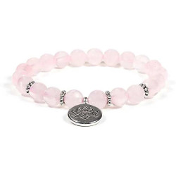 Mala - Bracelet Quartz Rose perles 8mm avec Symbole Lotus