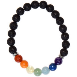 Bracelet 7 Chakras Pierre de Lave perles 8mm Omsaé