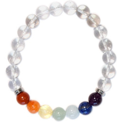 Bracelet 7 Chakras Cristal de Roche perles 8mm Omsaé